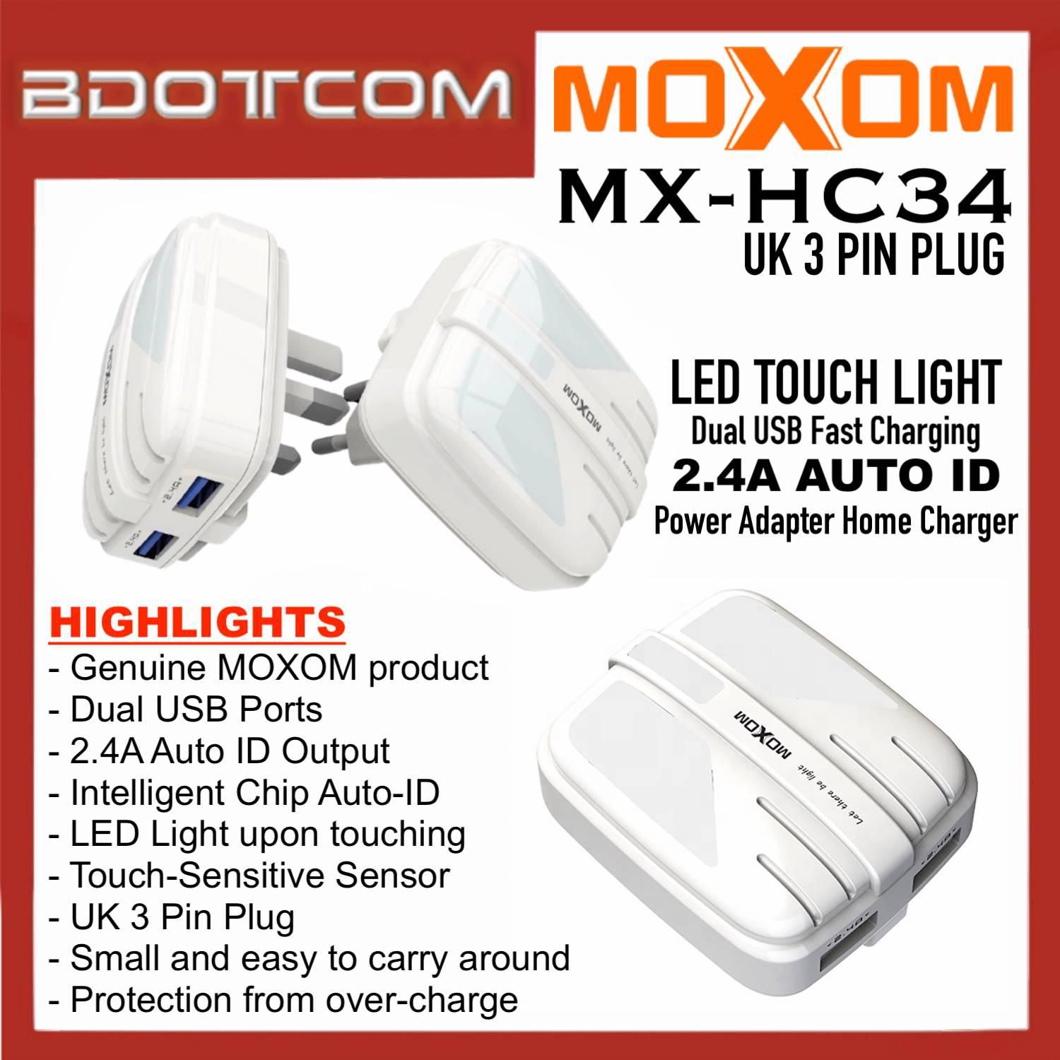 MOXOM MX-HC32 Dual USB 2.4A AUTO ID Power Adapter Home Charger