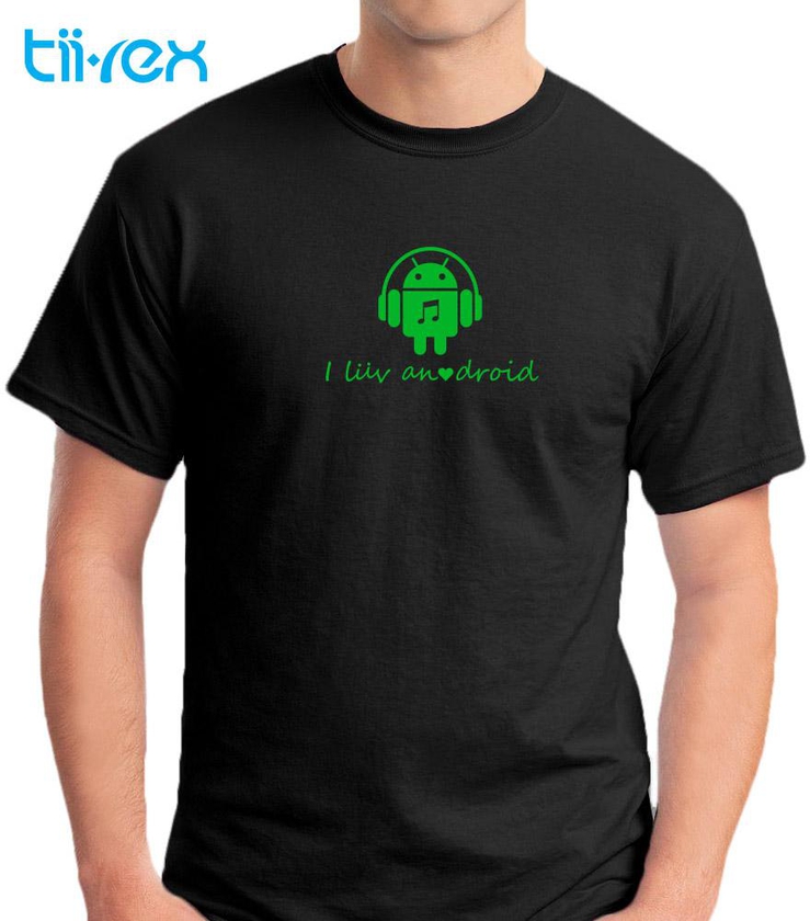 I Love Android Music Round Neck Cotton Short Sleeve T Shirt (Black)