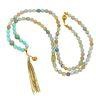 Green Banded Agate With Mint Agate and Aqua Terra Jasper Beads With Goldtone Sea Charms - Tassel Pendant Necklace