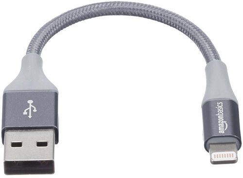MFi Certified iPhone Charger Basics Double Braided Nylon Lightning to USB A Cable Advanced Collection 4-Inch Dark Grey 