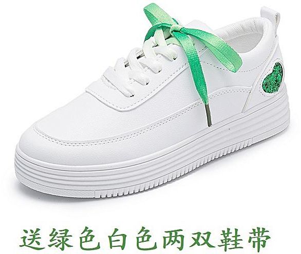 Fashion Spring Street Fillet Little White Shoes Women's Leather Students Thick Bottom Colored Ribbons Women's Shoes White Shoes Joker Shoes-Green