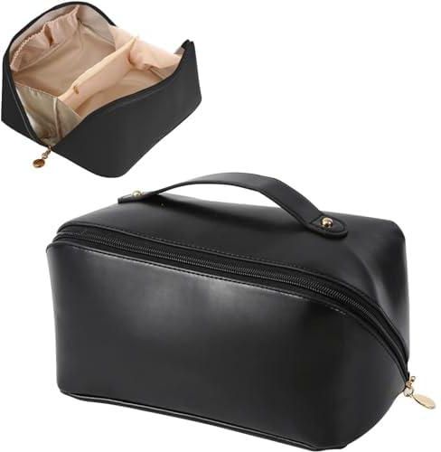 Large-Capacity Travel Cosmetic Bag | Leather Makeup Bag | Waterproof Portable Cosmetic Bag | Multifunctional Storage Makeup Bag | Travel Cosmetic Bag (Black)