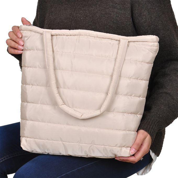 Casual Nylon Quilted Soft Shoulder Bag - Beige