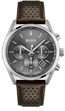 BOSS Men's Stainless Steel Quartz Watch with Leather Strap, Brown, 22 (Model: 1513815), brown, Quartz Watch
