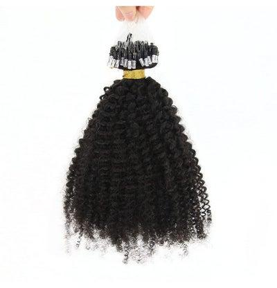 Micro Rings Loop Hair Extensions Afro Kinky Curly 1G/Strand 100G 4B 4C Micro Link Extensions Hair Brazilian Virgin Human Hair For Black Women (16Inch Natural Color)