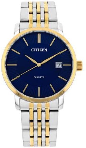 Citizen dz0044-50l two tone gold stainless steel blue analog quartz men's watch