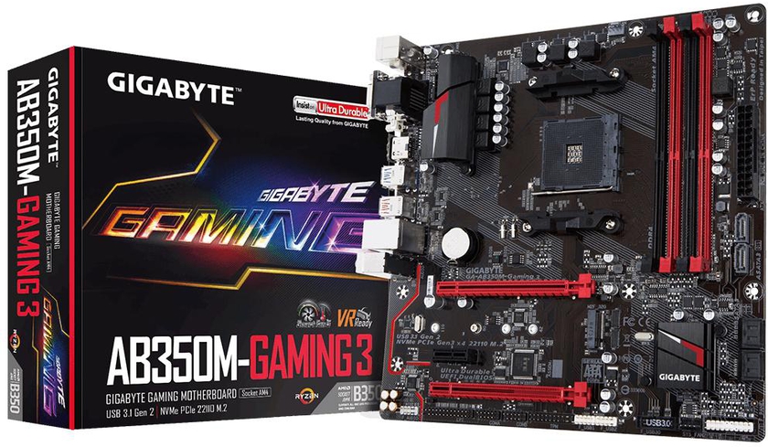 GIGABYTE GA-AB350M-Gaming 3 AMD Ryzen AM4 B350 M.2 SATA DDR4 USB 3.1 HDMI DVI VGA Micro ATX GAMING Motherboard