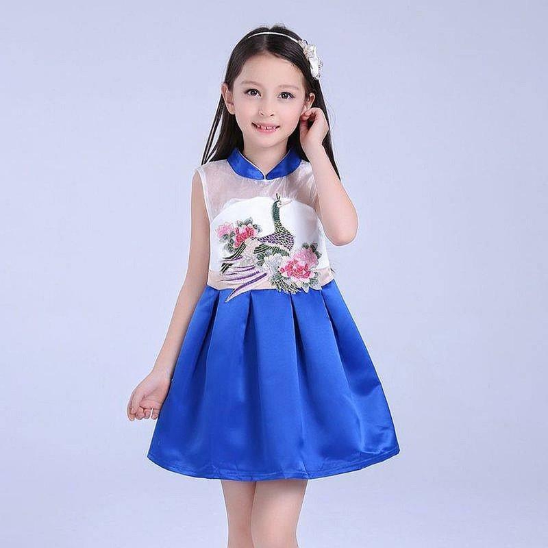 Vacc Mitun Phoenix Chinese Sleeveless Dress - 6 Sizes (Blue)
