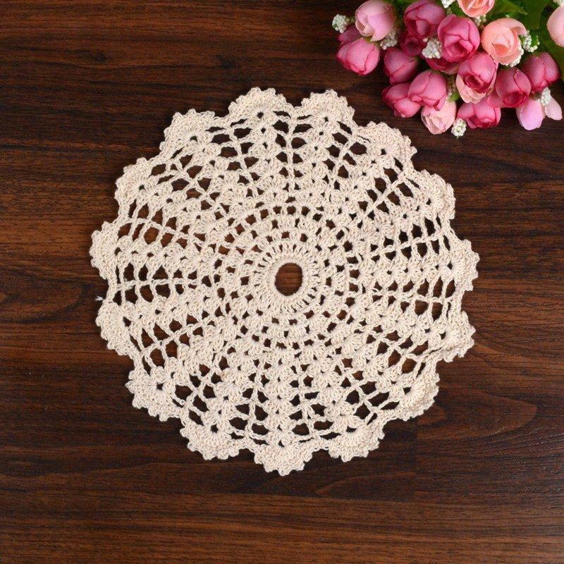 20cm Crochet Round Lace Doily Table Placemat Beige Doilies Coaster