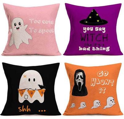 Set Of 4 Cotton Cushion Cover linen Cartoon Ghost 18x18inch