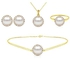 Vera Perla 18K Gold 0.50ct Genuine Diamonds and 6-White Pearl Jewelry Set 4 Pieces