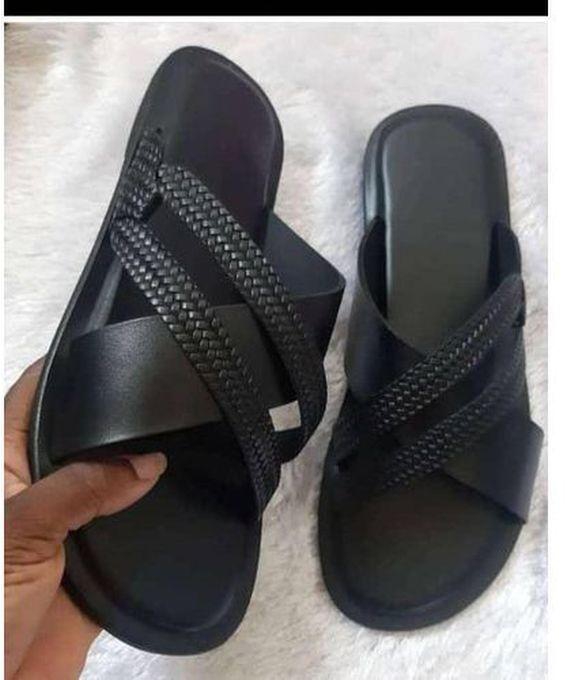 Men Leather Slippers Black
