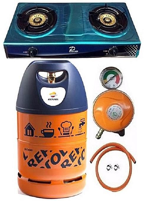 Repsol 12.5kg Gas Cylinder - With Universal Gas Cooker, Metered Regulator, Hose & Clips