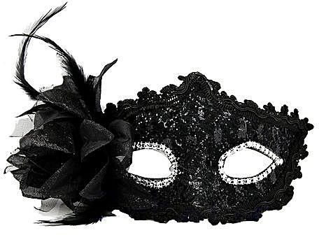 Universal Sexy Venetian Lace Feather Ball Masquerade Mask Paillette Flower Party Eye Masks (Black)