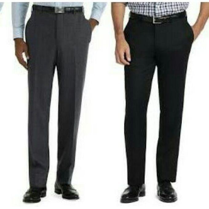 2 In 1 Quality Men's Plain Trousers- Black + Deep Ash