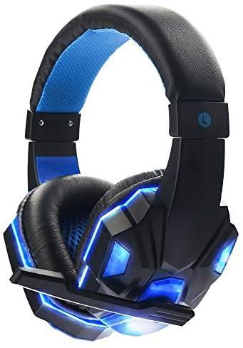 Soyto SY830 Stereo Gaming Headset with Mic and LED Light for PC, Laptop, Noise Cancelling, Over Ear, Bass Surround, Free Adapter PS4, Switch, IPad and Smartphone. Soft Earmuffs (Important:Blue)