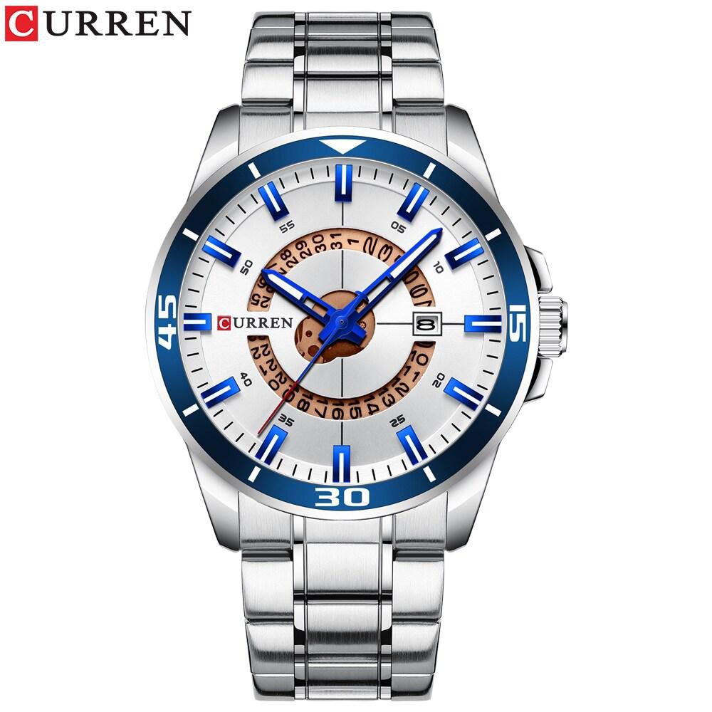 CURREN-Curren Men Watches Waterproof Analog Quartz Watch Business Stainless Steel Band Calendar Wrist Watch