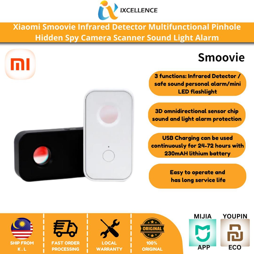 Xiaomi Smoovie Infrared Detector Pinhole Hidden Spy Camera Scanner Sound