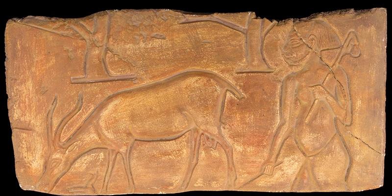 Relief Representation of Goatherd with Goat and Trees, Amarna Period, Ancient Egypt, Museum Replica