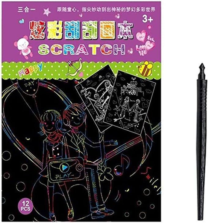 Scratch Art Notes, Rainbow Paper Scratch Book For Kids Educational Toy Scratching Art For Kids Large Scratch Book Magic Scratch Pad + Scratch Pen, (Purple (Boy & Girl))