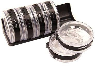 6-Piece Disk Shaped Spice Jar With Rack Black/Clear 8x3.75x3.75inch