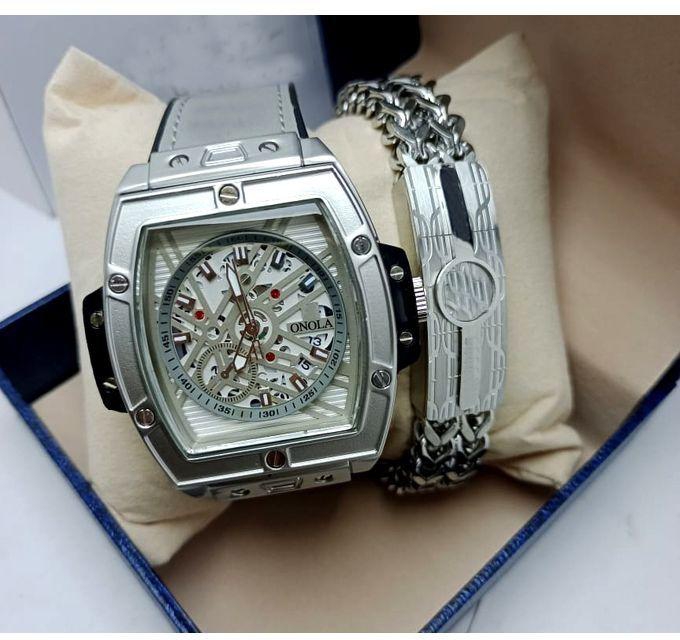 Onola Leather Strap Wristwatch + Bracelet