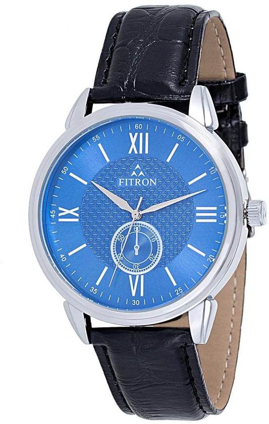 Fitron Men's Blue Dial Leather Band Watch - FT8095M110205