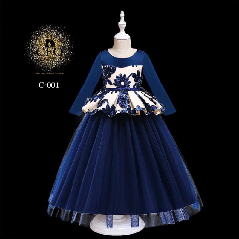 Vacc CFO Modern Dress Baju Kurung - Floral Dress - 13 Sizes (Blue)