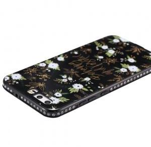 Wkae Porcelain Flower Mobile Phone Shell Surrounded By Rhinestone for Huawei P10 - White And Black