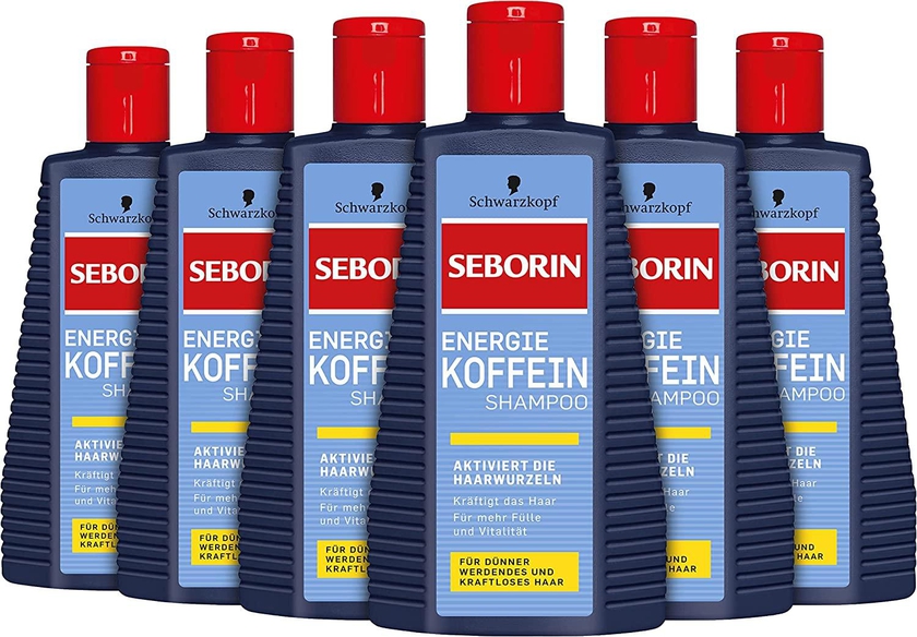 Schwarzkopf Seborin Energy Caffeine Shampoo (6 x 250 ml), Shampoo with Activating Caffeine Active Ingredient for New Energy in Hair, for Lowerless and Thin Hair