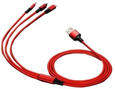 3-In-1 Braided Data Sync Charging Cable Red/Silver
