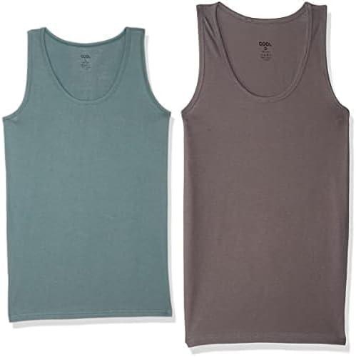 Cool plain sleeveless scoop neck cotton undershirt for men, dark green, XXL 141 + Cool Plain Sleeveless Scoop Neck Cotton Undershirt for Men, Dark Grey, 2XL