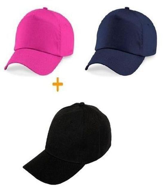 Face Cap With Adjustable Strap (3Pcs) - Pink, Navy Blue & Black