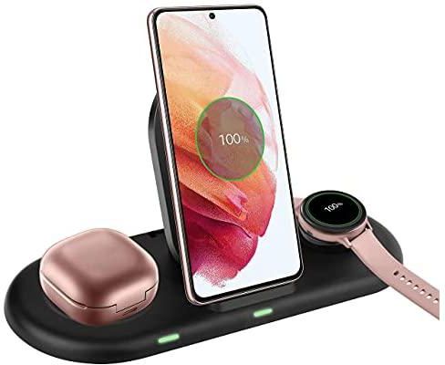 3 in 1 Wireless Charger for Samsung, Wireless Charging Station Compatible with Samsung Galaxy S22/Z Fold 3/S21 FE/ S20/S10/S9/Note20, Galaxy Watch 4/3/Active/Gear S3/S4, Galaxy Buds Pro