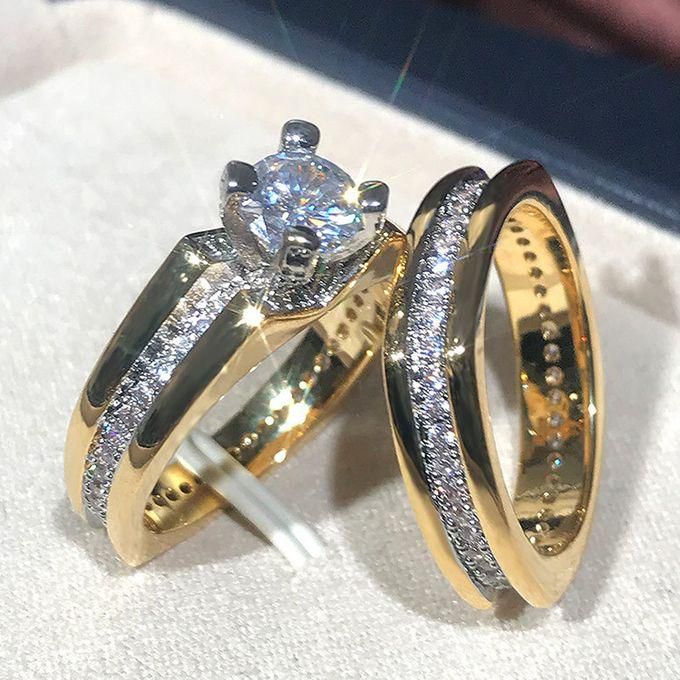 Gold Engagement And Wedding Ring Set Women's Fashion Jewelry