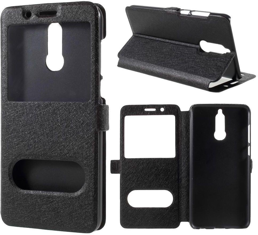 For Huawei Mate 10 Lite / nova 2i / Maimang 6 / G 10 - Silk Texture Dual Window Leather Case - Black