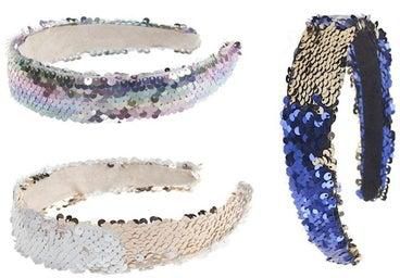 3-Piece Sequined Padded Alice Hairband Purple/Blue/Grey
