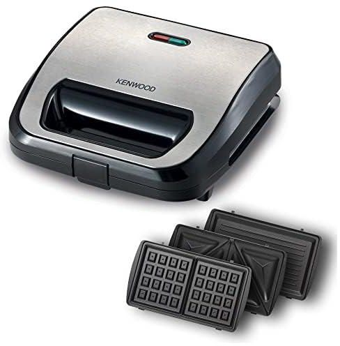 KENWOOD 3-in-1 Sandwich Maker, Waffle Maker & Grill with 3 Sets of Non Stick Multifunctional Plates for Grilling, Toasted Sandwiches and Waffles SMM02.000SI Silver/Black