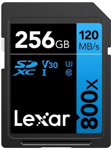 Lexar High-Performance 800x SD Card 256GB, SDXC UHS-I Memory Card BLUE Series, Up to 120MB/s Read, Up to 45MB/s Write, for Point-and-shoot Cameras, Mid-range DSLR, HD Camcorder (LSD0800256G-BNNAG)