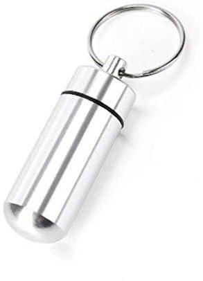 منظم صندوق حبوب معدني من الالومنيوم المقاوم للماء مع سلسلة مفاتيح - زجاجة طبية لاستخدامها في الهواء الطلق مع حلقة مفاتيح- زجاجة الاسعافات الأولية الصغيرة للاستخدام في الخارج مع حلقة مفاتيح