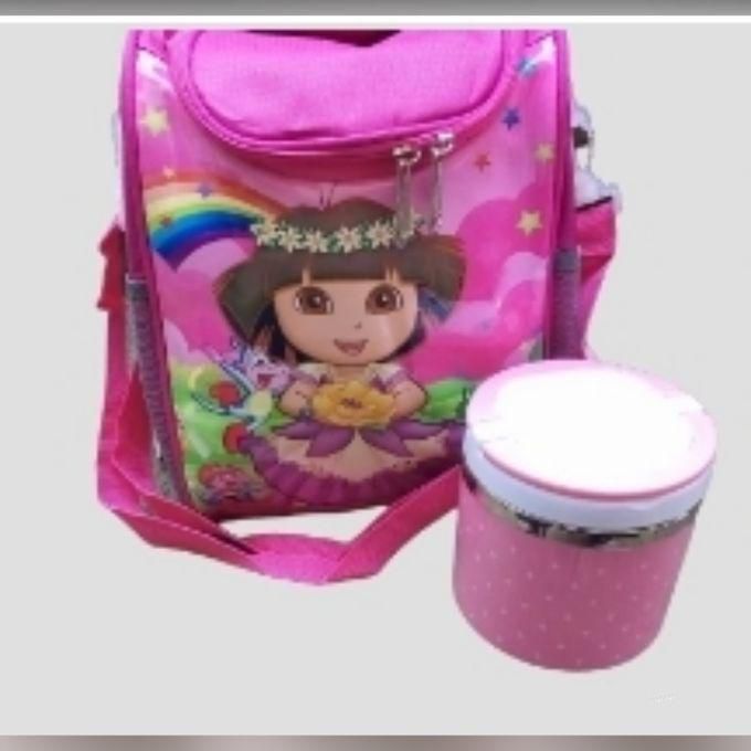 L Kid's Children's Dora Cartoon Character Lunch Bag Food Flask
