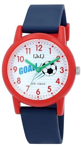 Q&Q Children's Watch With Dark Blue Resin Strap And Red Bezel - V23A-015VY