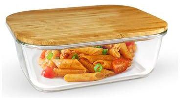 Rectangular Glass Food Container With Bamboo Lid Clear 370ml