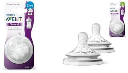 Philips Avent Natural Teat, 3 Months+ (Pack Of 2) with Philips Avent Natural Teat, 0-1 Month+ (Pack Of 2)