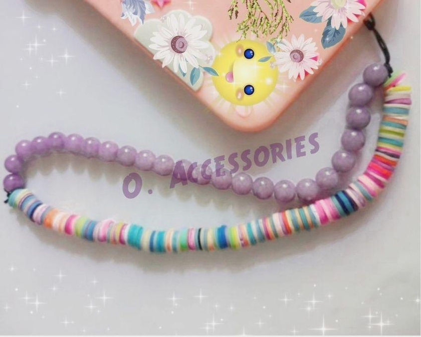 O Accessories Chain Mobile Phone Strap Of Colored Beads_pearls