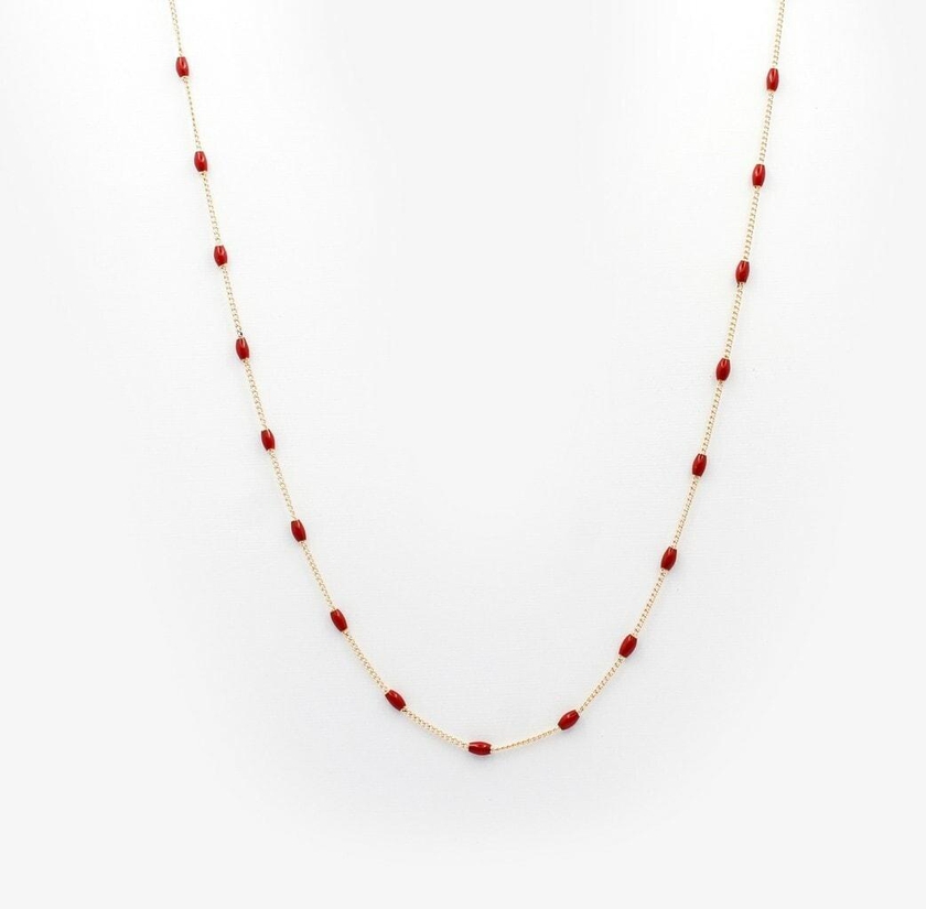 Tanos - Red Beads with Gold Plated chain Necklace