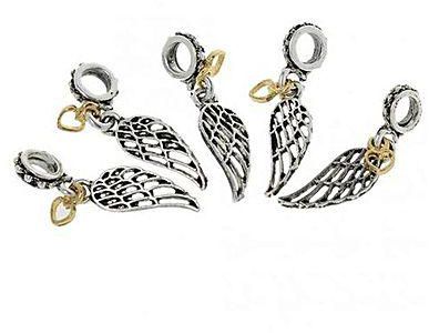 Magideal 2x 5pcs Angel Wing With Heart Silver Plated European Charm Bead Fit Bracelet