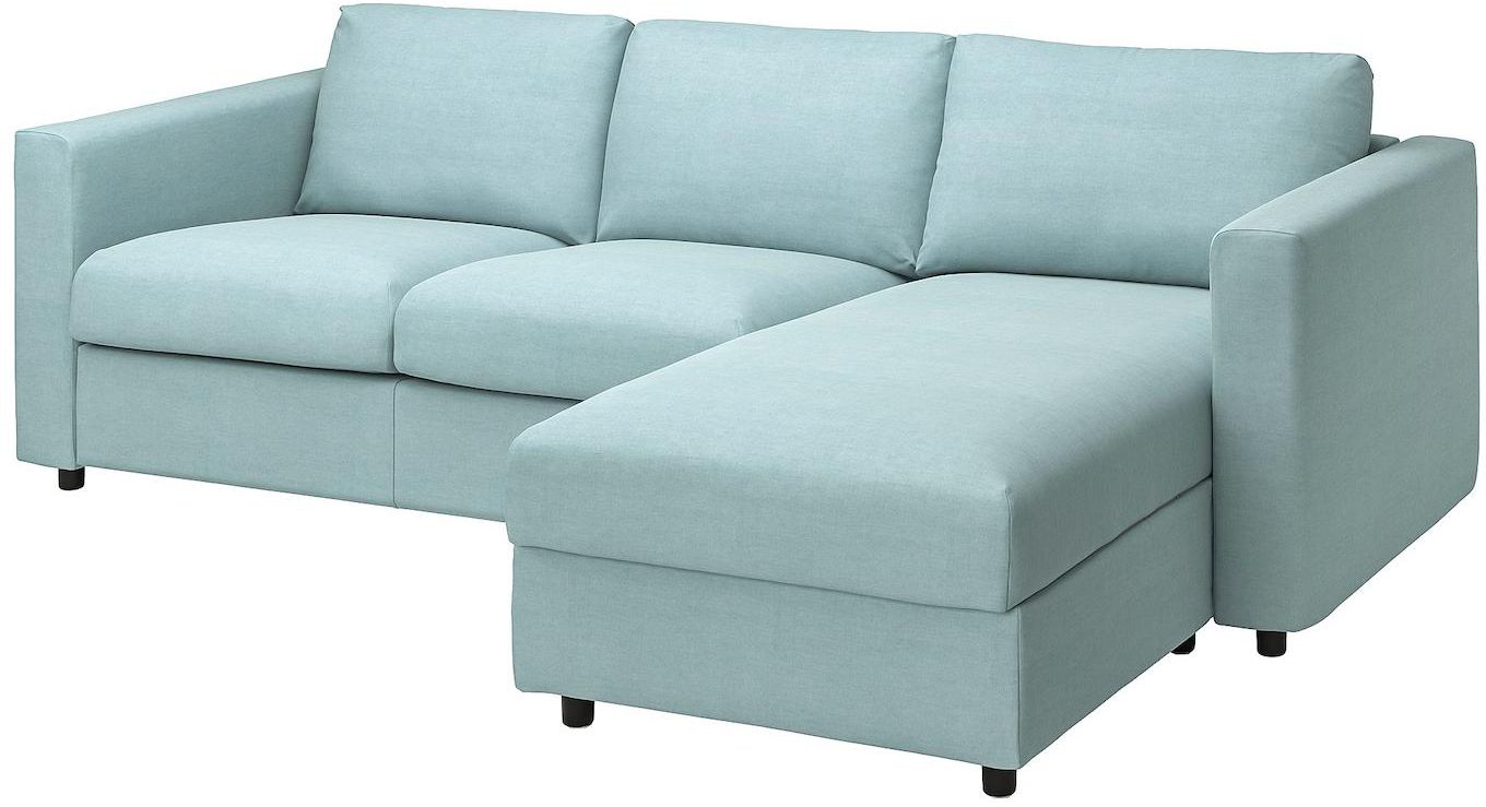 VIMLE 3-seat sofa with chaise longue - Saxemara light blue