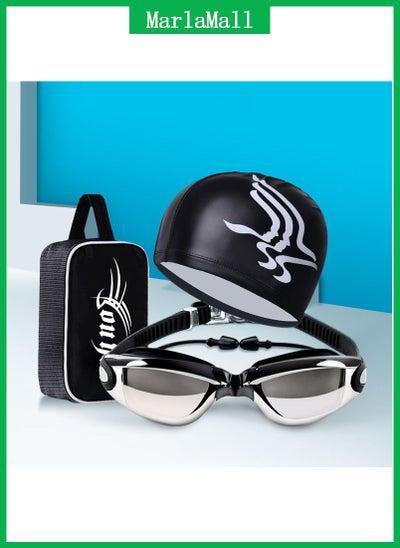 نظارات السباحة مع قبعة السباحة وسدادات الأذن أسود