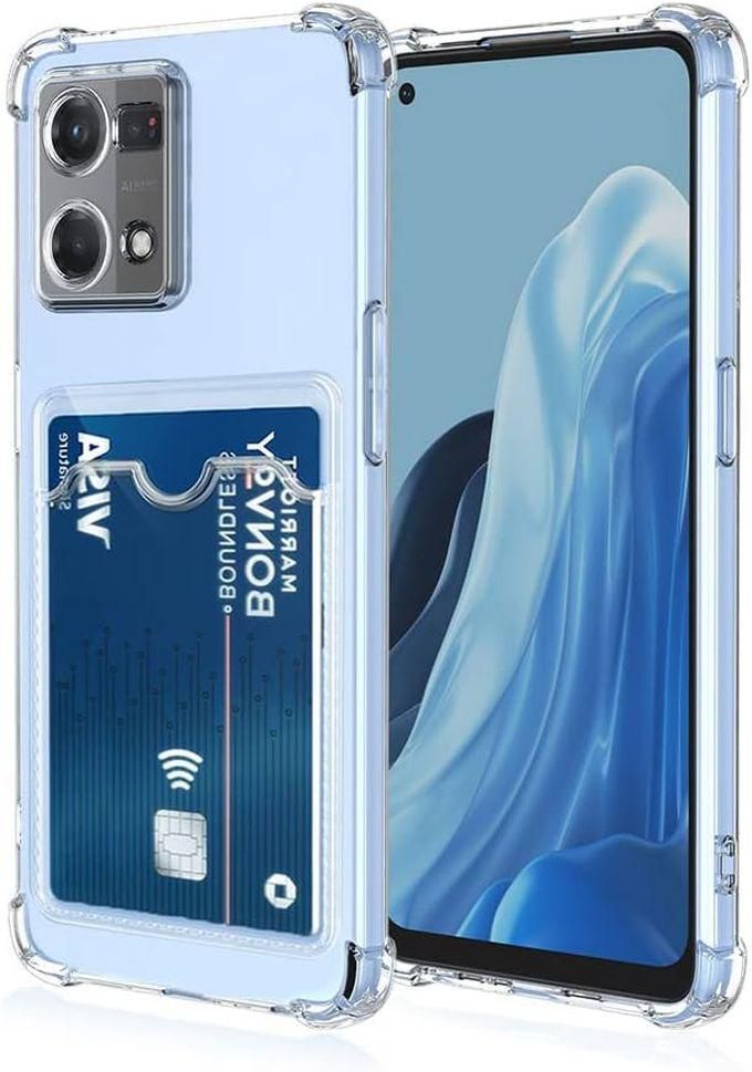 TenTech Transparent Cover With Shockproof Corners With Card Holder - Card Holder - Heat-resistant Polyurethane Card Holder For Oppo Reno 7 4G / 8 4G - Transparent